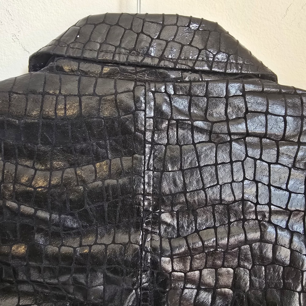 Vintage Neimam Marcus Y2K Faux Alligator Black Leather Jacket Size 12 - Picture 14 of 16